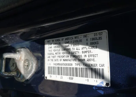 2007 Honda Accord 2.4 Lx from USA, damaged, VIN 1HGCM564X7A093009